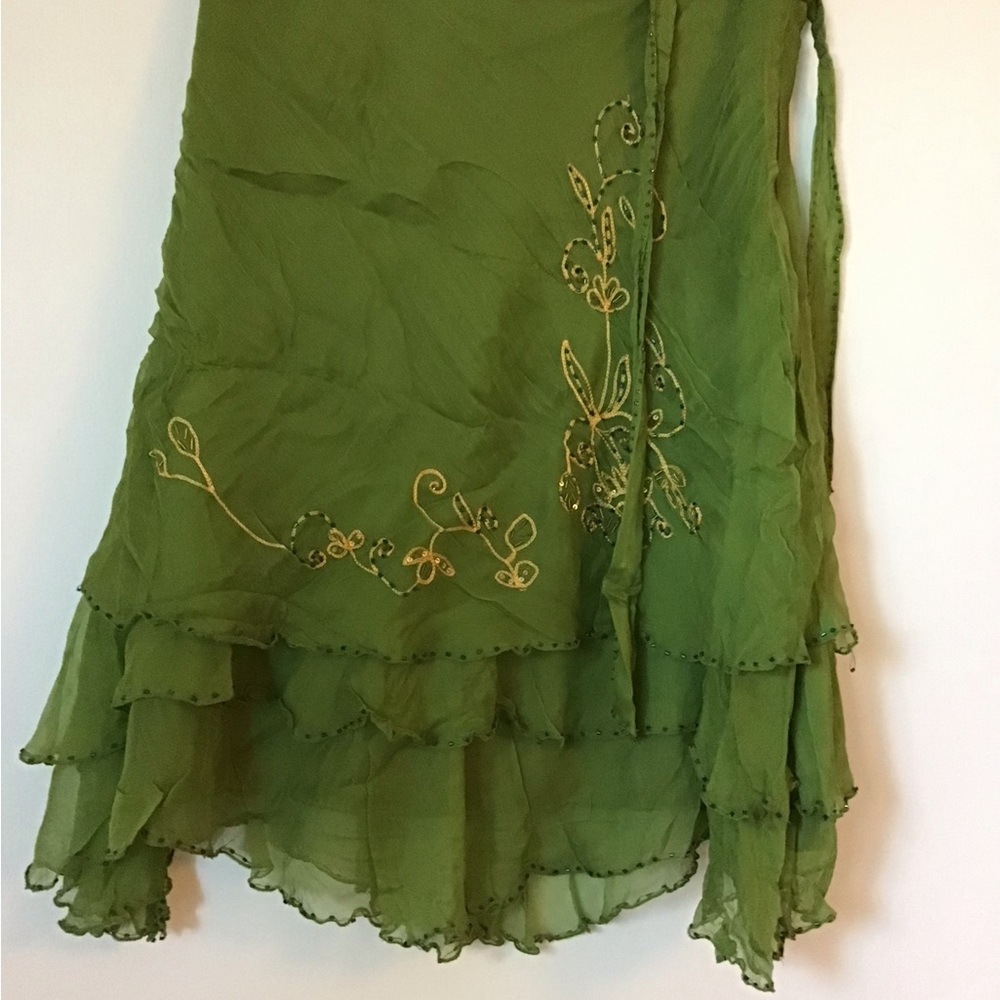 WD.NY Olive Green Silk Skirt with Beaded Trim